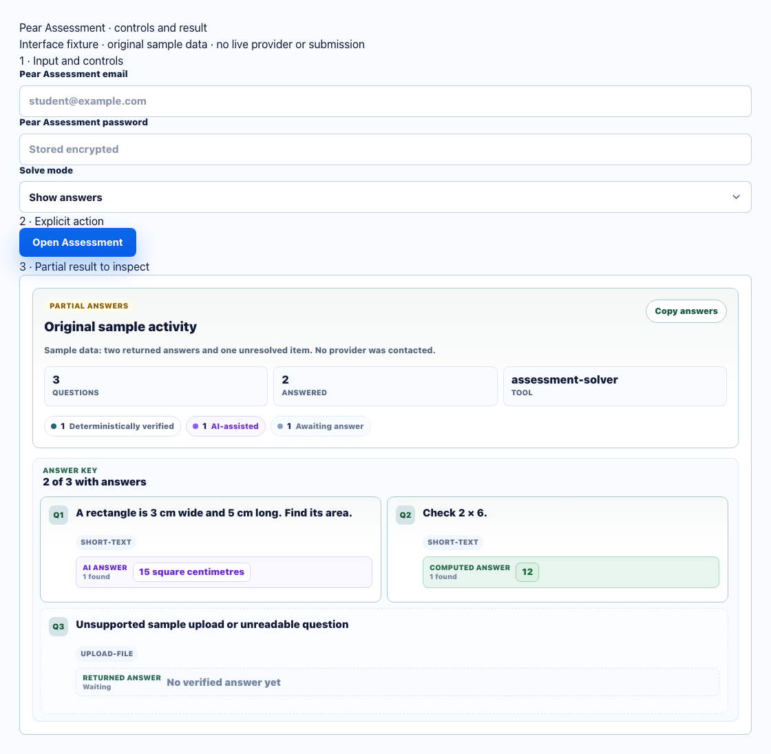edulastic actual dashboard controls and result components with numbered input, action and partial-result annotations